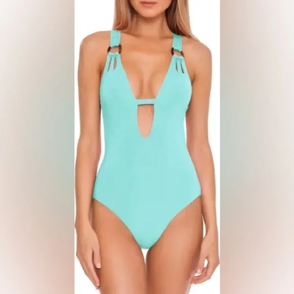 BECCA Color Code Plunge One-Piece Swimsuit blue - Picture 2 of 9